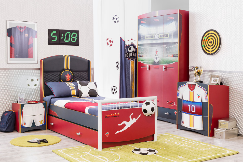 This is an example of a small modern gender-neutral kids' bedroom for kids 4-10 years old in Miami.