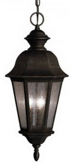 Distressed Black and Clear Seedy Glass Exterior Hanging Light