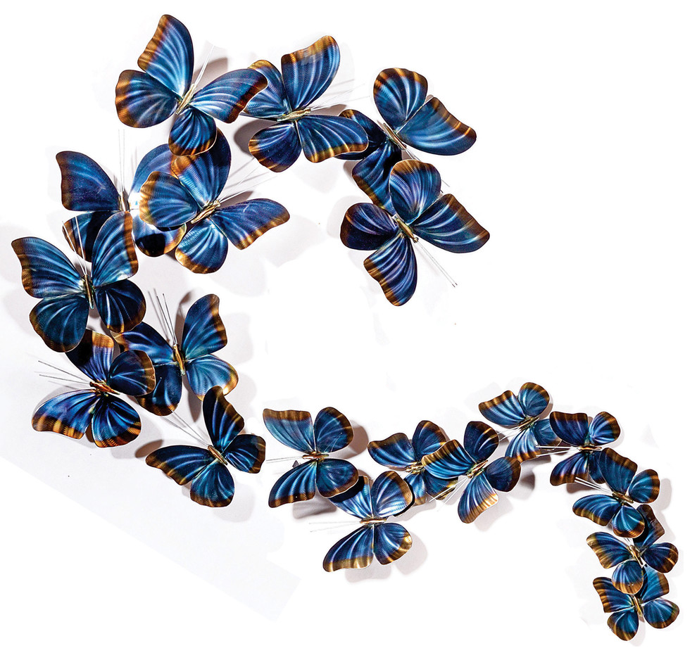 Modern Farmhouse Home Decor Blue Morpho S Flight Contemporary Butterfly Art Contemporary Metal Wall Art By Copper Art