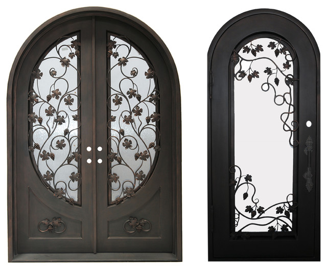 HighEnd Front Entry Double Wrought Iron Door With Same Style Single Door Mediterranean