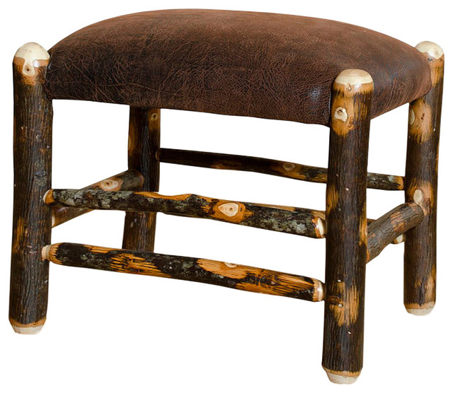 Rustic Hickory Upholstered Footstool Rustic Footstools And Ottomans