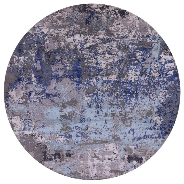 8' Round Wool and Silk Handmade Modern Rug Q9426, 7' 10