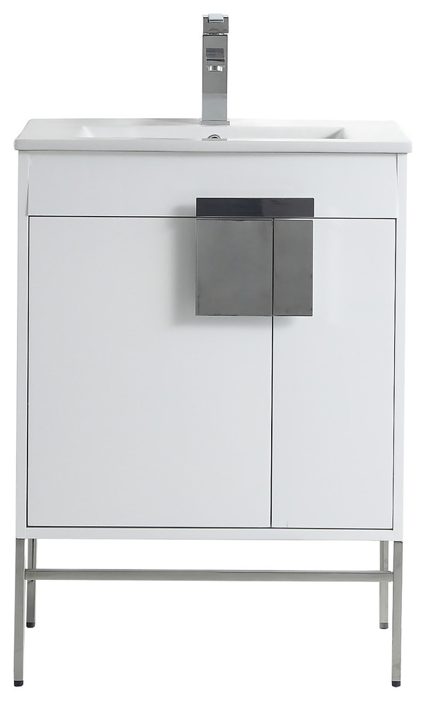 Kuro Contemporary White Bathroom Vanity, 24" Contemporary Bathroom