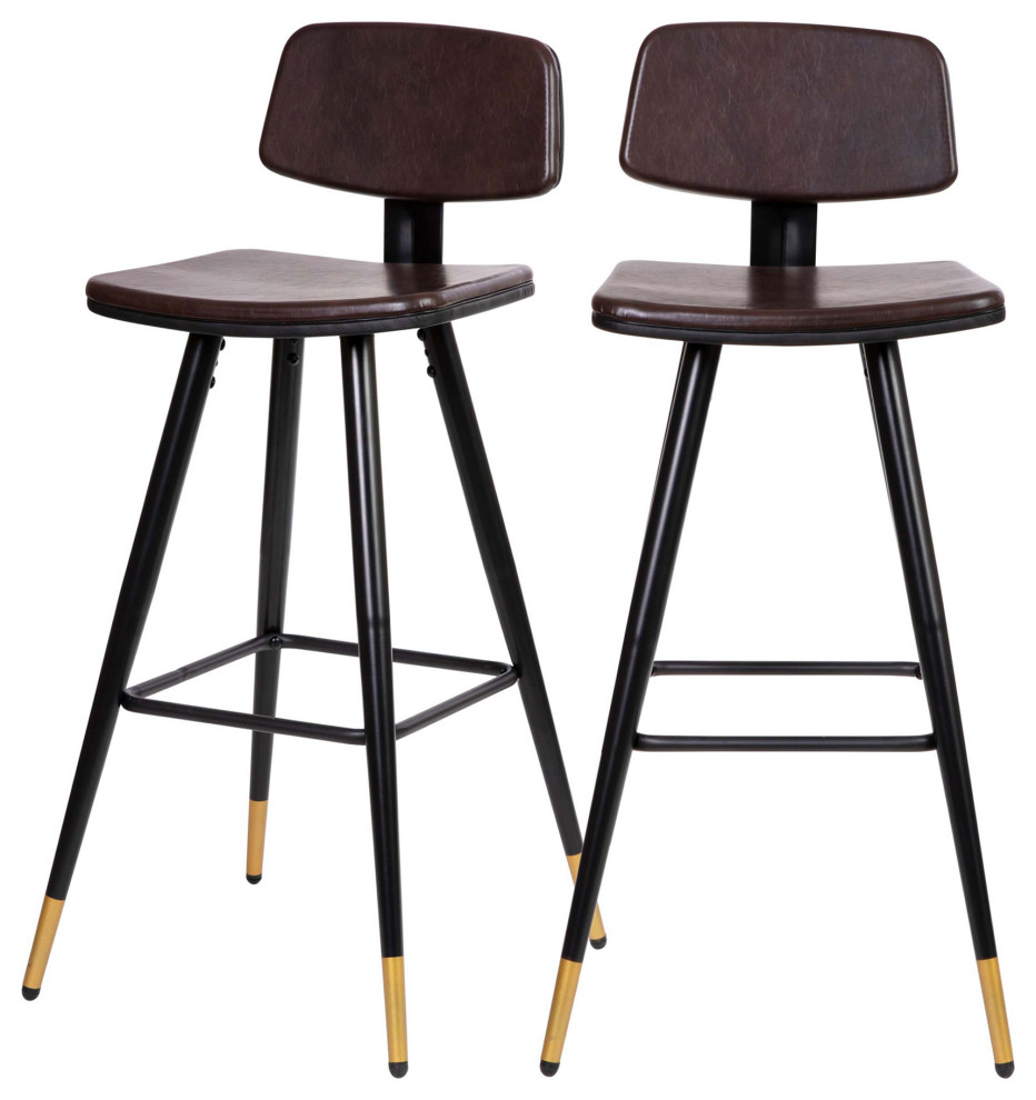 Kora Low Back Barstools Brown LeatherSoft Upholstery Set of 2