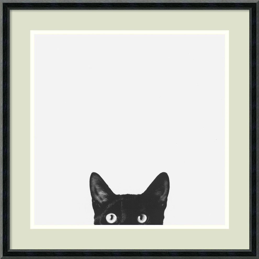 Framed Art Print 'Curiosity (Cat)' by Jon Bertelli, Outer Size 20"x20"