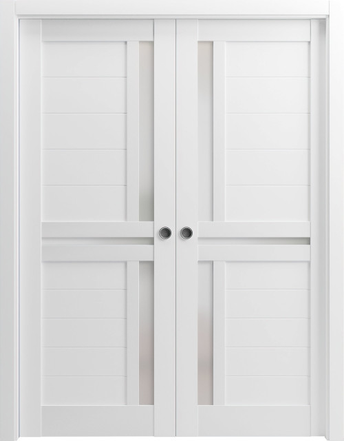 Sliding Pocket Doors, Veregio 7288 White & Frosted Glass, Rail, 72