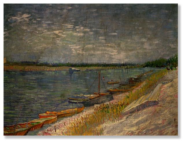 'View of a River with Rowing Boats' Print on Wood by Vincent Van Gogh