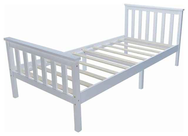 Traditional Bed Frame With White Finished Solid Pine Wood Bottom White Finished Solid Pine Wood