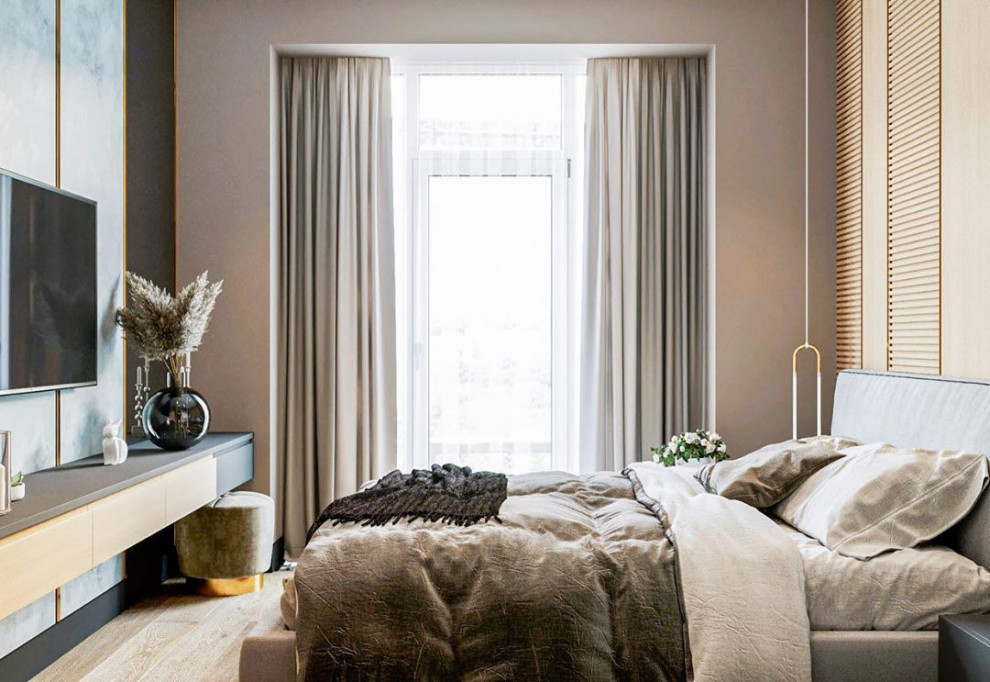 Дизайн-проект спальни в эко стиле и лофте в квартире во Владивостоке