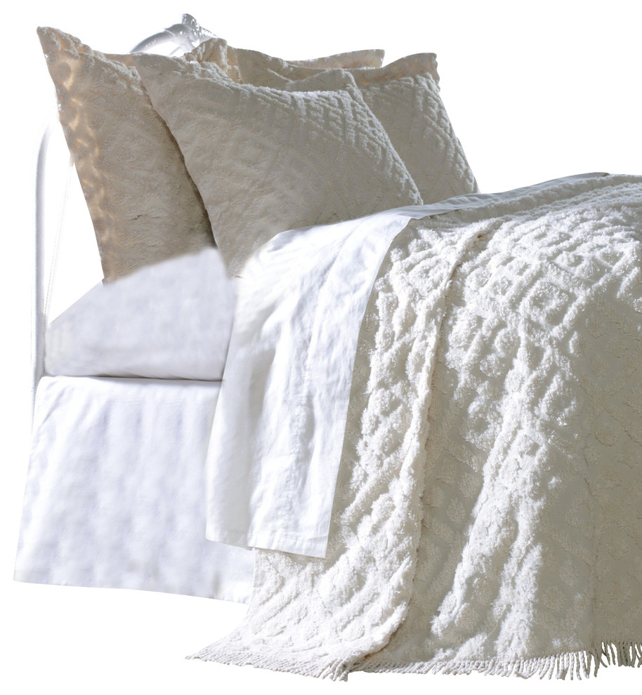 DIAMOND TUFTED CHENILLE BEDSPREAD AND PILLOW SHAM SET ALL COTTON 
