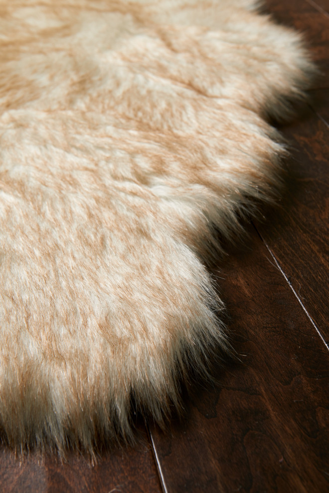 Soft Faux Fur Fiber Dyed Tip Yukon Shag Area Rug, Ivory / Beige, 3'0"x5'0"