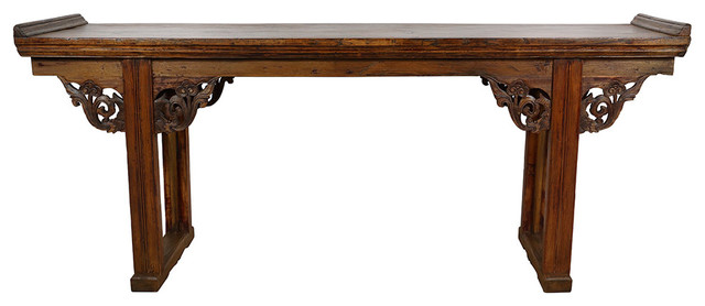 Consigned 19 Century Antique Chinese Open Carved Altar Table Sofa Consigned 19 Century Antique Chinese Open Carved Altar Table Sofa