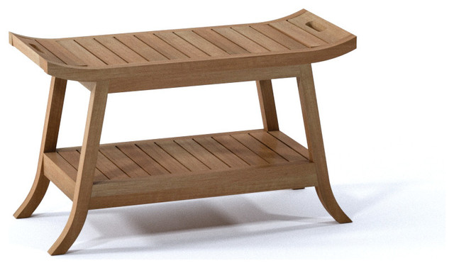 Outdoor Teak Patio Adelaide Shower Spa Bench with Bottom Shelf, Large: 30" X 13" X 18 ...