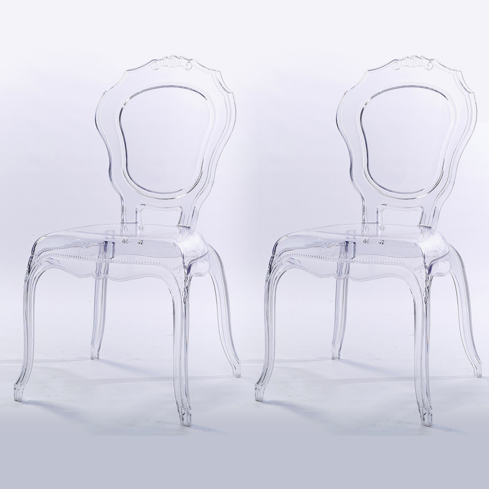 Designer Stackable Ghost Style Side Chair Armless No Arms With Solid Back, Clear