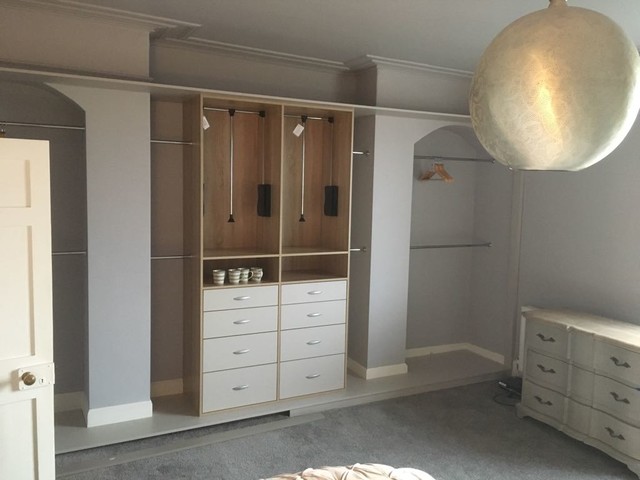 4 Sliding Door Wardrobe over 2 alcoves - Cashmere Grey contemporary-bedroom