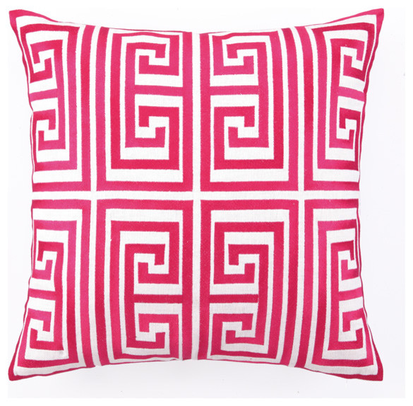 Greek Key Embroidered Pillow in Magenta by Trina Turk