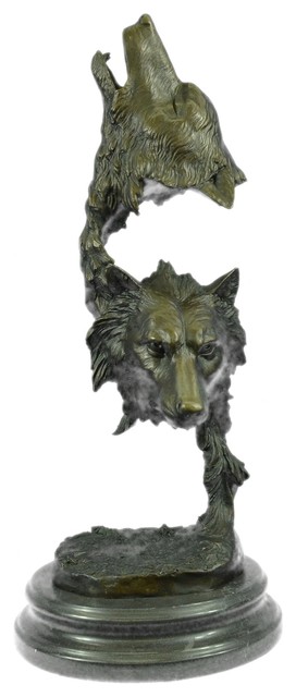Hand Made Sculpture Bronze Statue Animal Extra Large Bugatti Howling Wolf Figure