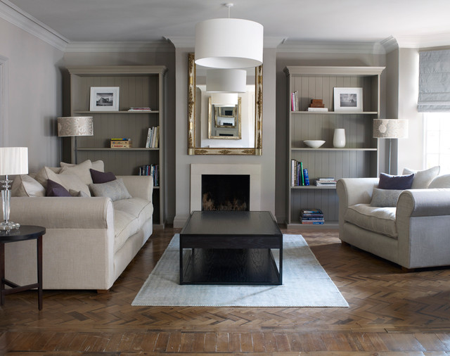 Transitional Living Room nyklassisk-dagligstue