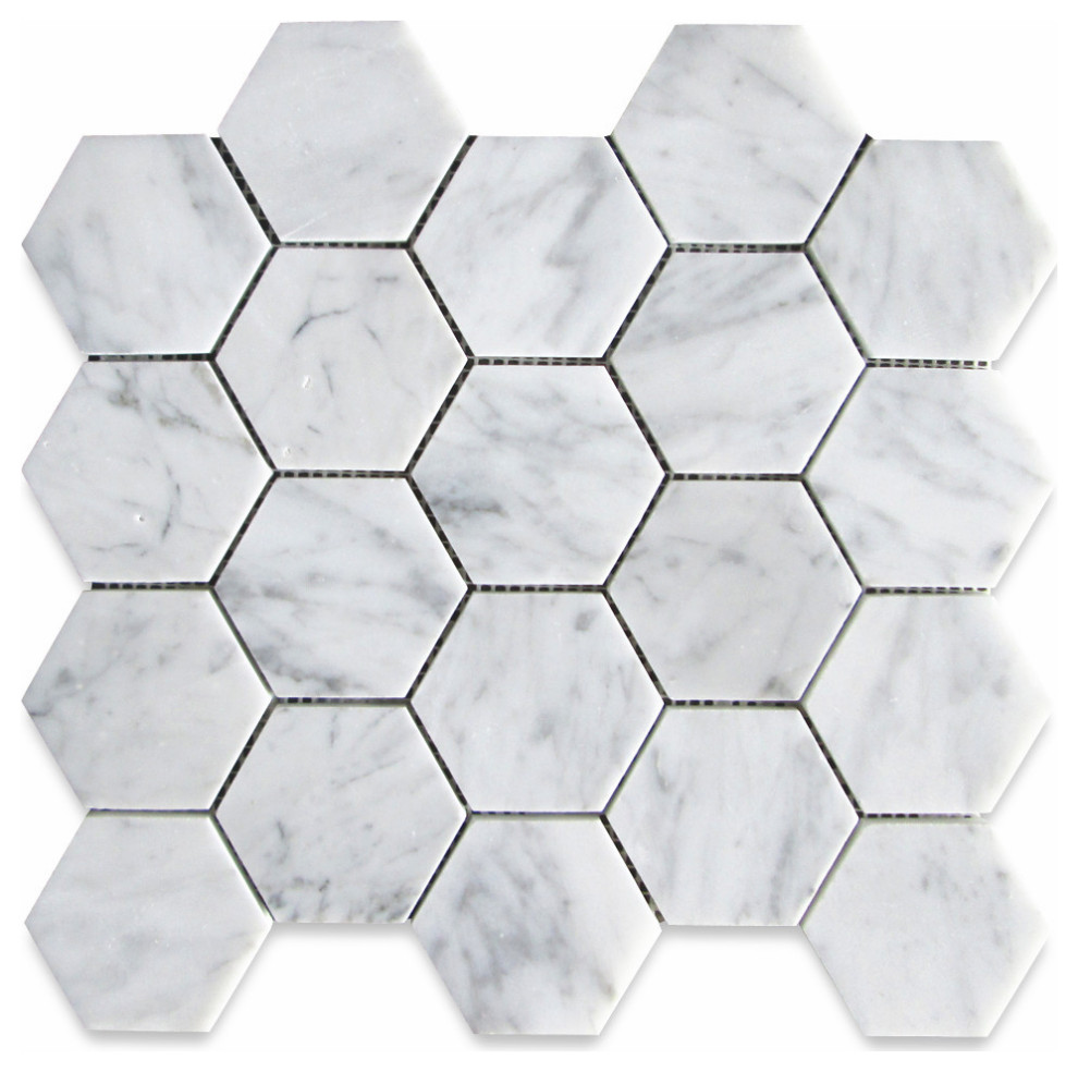 Carrara White Venato Marble 3" Hexagon Mosaic Wall Floor Tile Polished, 1 sheet