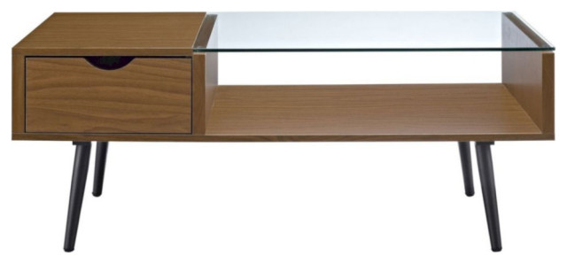 Walker Edison Mid Century Modern Wood Coffee Table, Acorn - Midcentury ...