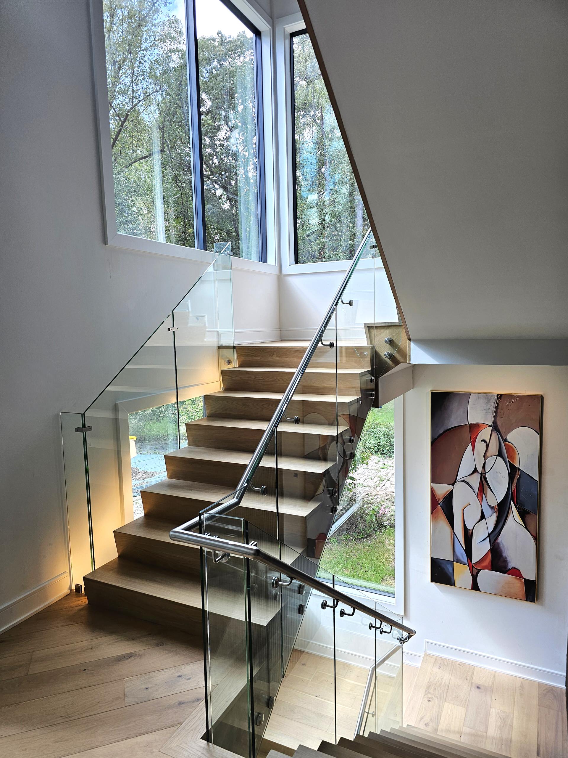 129_White Oak Slanted Riser Modern Stair, Mclean, VA 22102