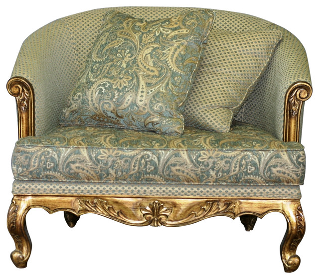 Honia Lounge Chair, Seafoam & Cream Victorian Armchairs And Accent
