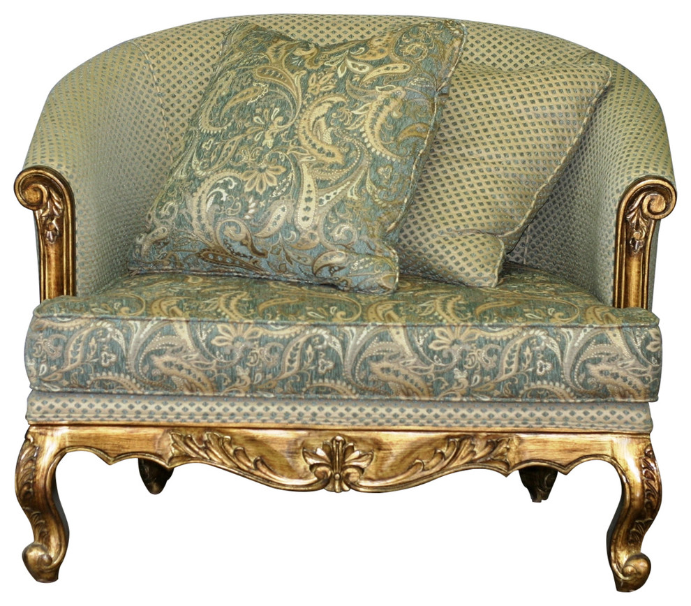 Honia Lounge Chair, Seafoam & Cream - Victorian - Armchairs And Accent