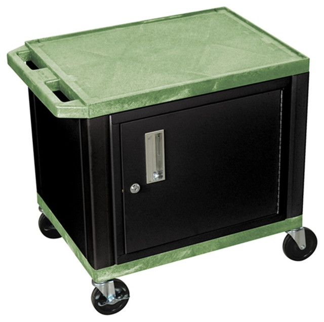 Offex Tuffy Green 2 Shelf Av Cart With Cabinet Contemporary