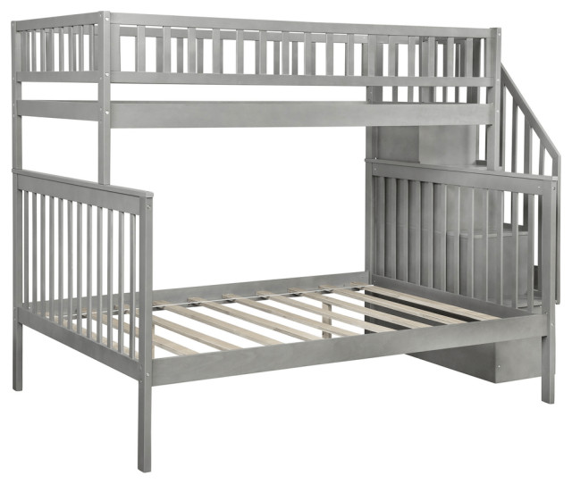 Gray Twin Over Full Farmhouse Style Bunk Bed With Staircase ...