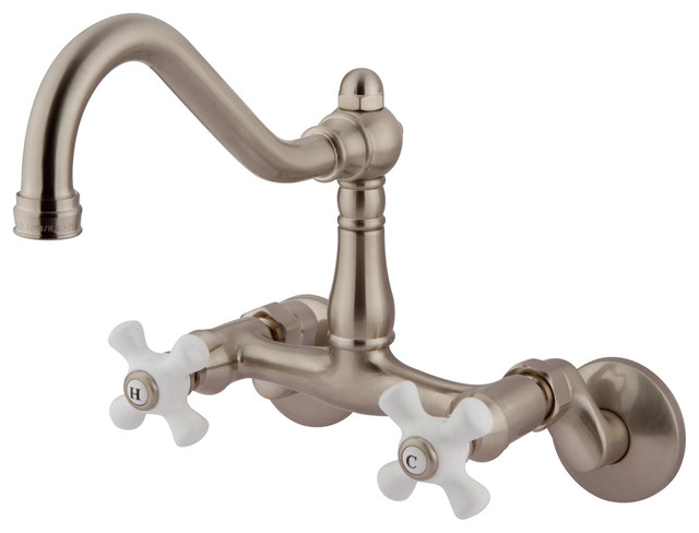 Vintage Style Double Handle Wall Mount Kitchen Faucet Satin Nickel Vintage Style Double Handle Wall Mount Kitchen Faucet Satin Nickel Traditional Faucets By Ere