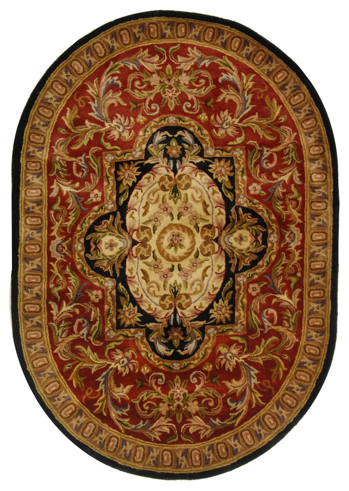 Safavieh Classic Collection CL220 Rug, Red/Black, 4'6"x6'6" Oval