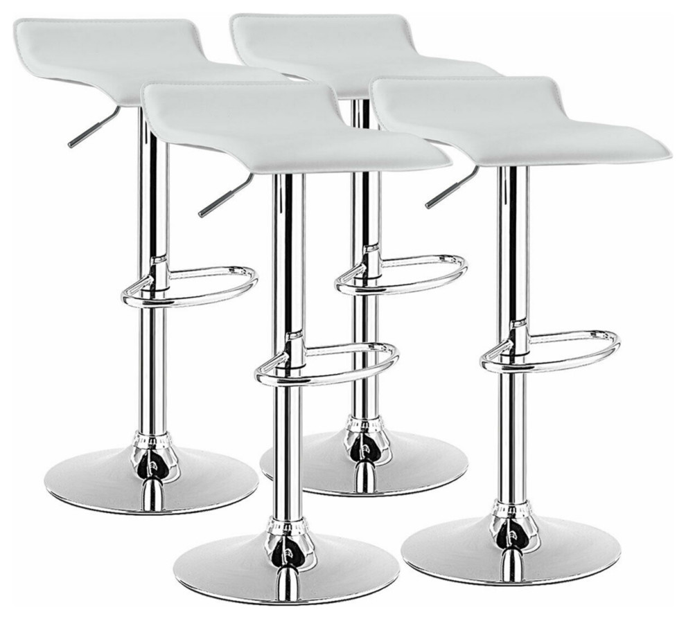 Set Of 4 Swivel Bar Stool Pu Leather Adjustable Kitchen Counter Bar