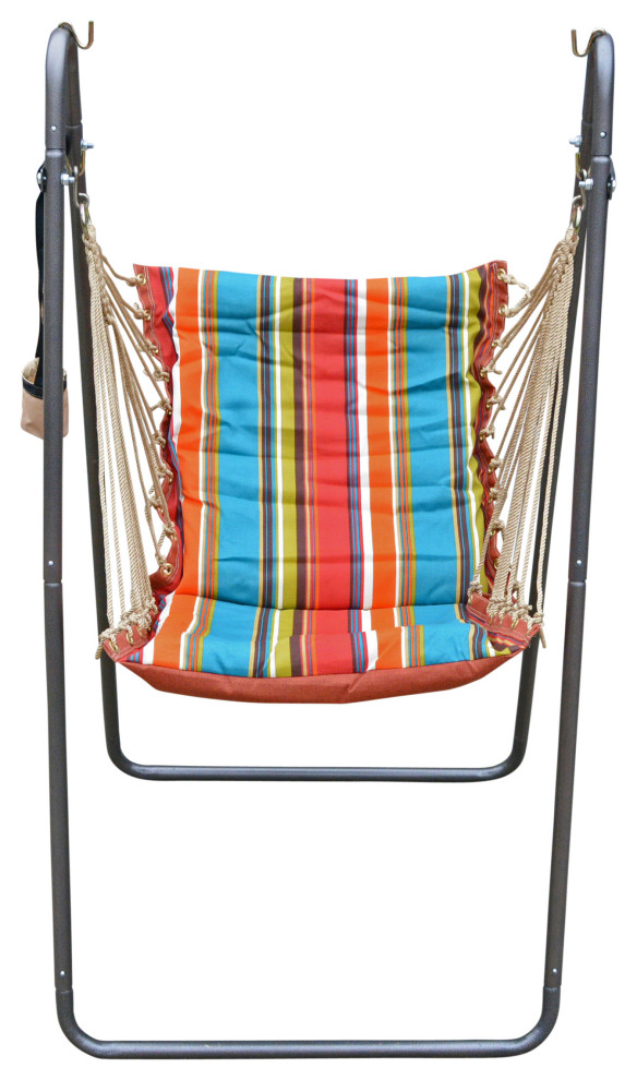 Soft Comfort Swing Chair and Stand, Rust/Teal, Striped