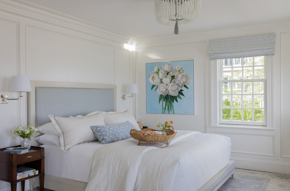 Example of a beach style bedroom design in Boston