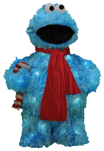 18 Pre Lit Soft Faux Fur Sesame Street Cookie Monster Christmas Yard Decoration