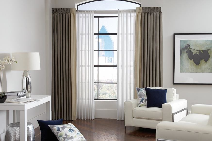 Living room - large contemporary formal and open concept medium tone wood floor living room idea in Indianapolis with white walls