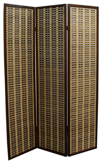70.25" Bamboo 3-Panel Room Divider, Dark Walnut, Dark Walnut