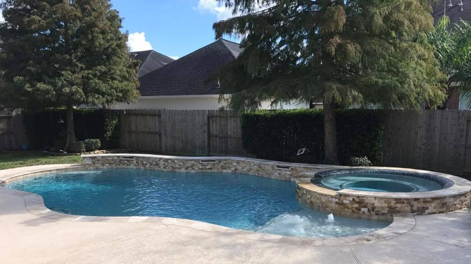 Example of a mid-sized arts and crafts backyard concrete and custom-shaped natural pool design in Orange County
