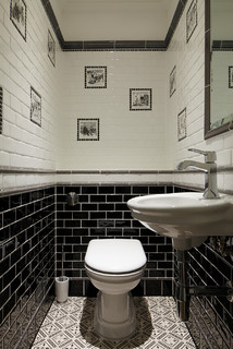 75 Beautiful Powder Room with a One piece Toilet and Subway Tile