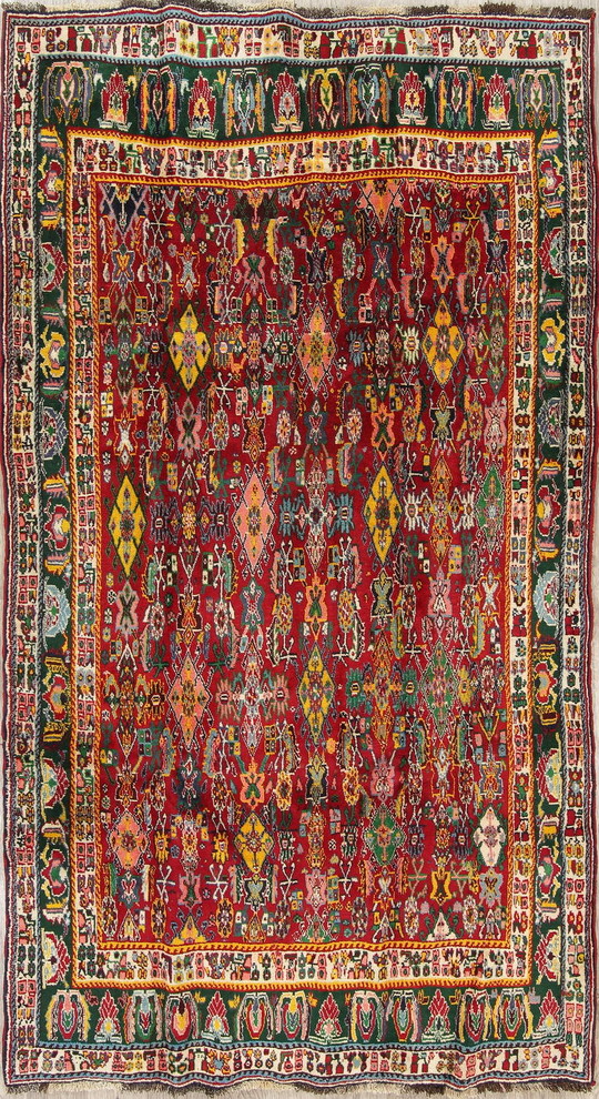 Consigned, Vintage Geometric Handmade Persian Oriental Area Rug, Red, 7