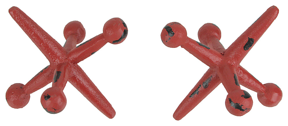 Distressed Red Enamel Painted Cast Iron Giant Jack Shaped Bookends
