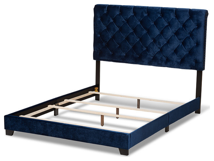 Candace Luxe and Glamour Navy Velvet Upholstered Full Size Bed ...