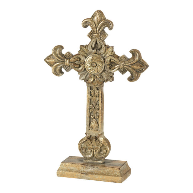 Cross Tabletop Gold Resin 11" Traditional Decorative Objects And