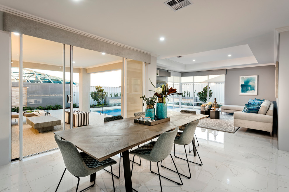 Design ideas for a large contemporary dining room in Perth with white walls, porcelain floors and white floor.