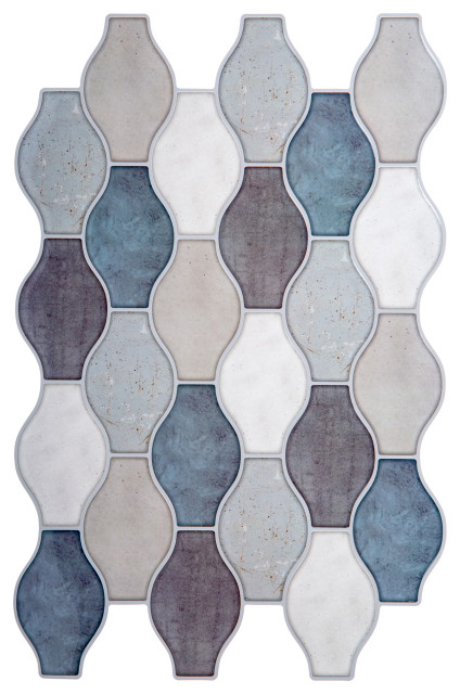 Scallops Peel & Stick Wall Tiles, 12"x8", Teal/Gray, 6 Pieces