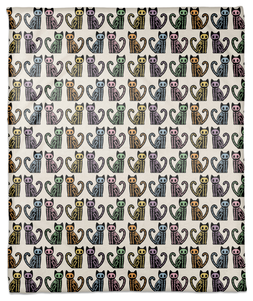 Skeleton Cat Pattern 50 x 60 Coral Fleece Blanket