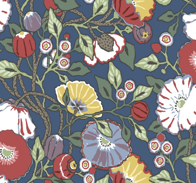 York Wallcoverings CY1515 Vincent Poppies Wallpaper Navy, 27