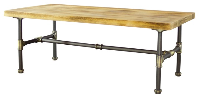 Corvallis Industrial Chic Coffee Table, Brass/Steel/Natural