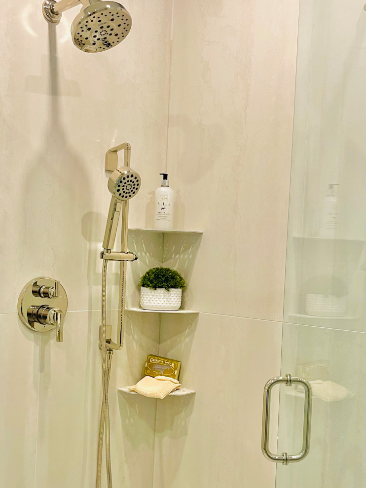 We used schluter corner shower shelves, which are designed to allow water to dra