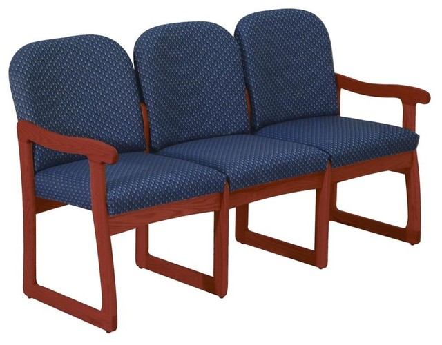 Solid Wood Office Sofa w Dark Red Mahogany Finish & Upholstered Seats, Earth Wat